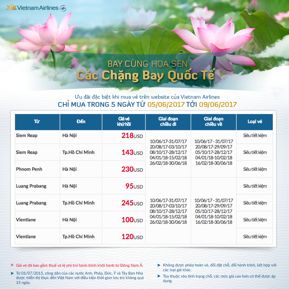 Chương trình khuyến mại Bay cùng hoa sen của Vietnam Airlines